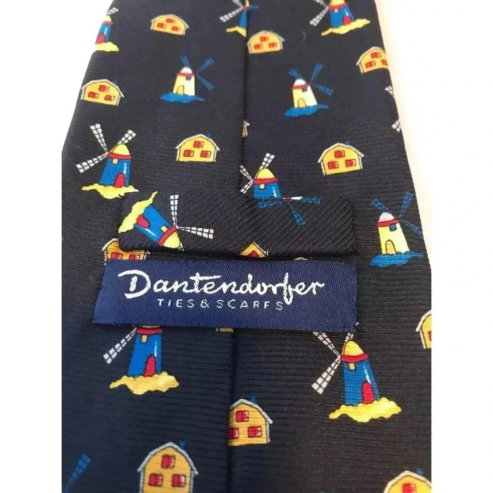 Dantendorfer Danish Denmark Windmills & Cottages 100% Silk Classic Neck Tie